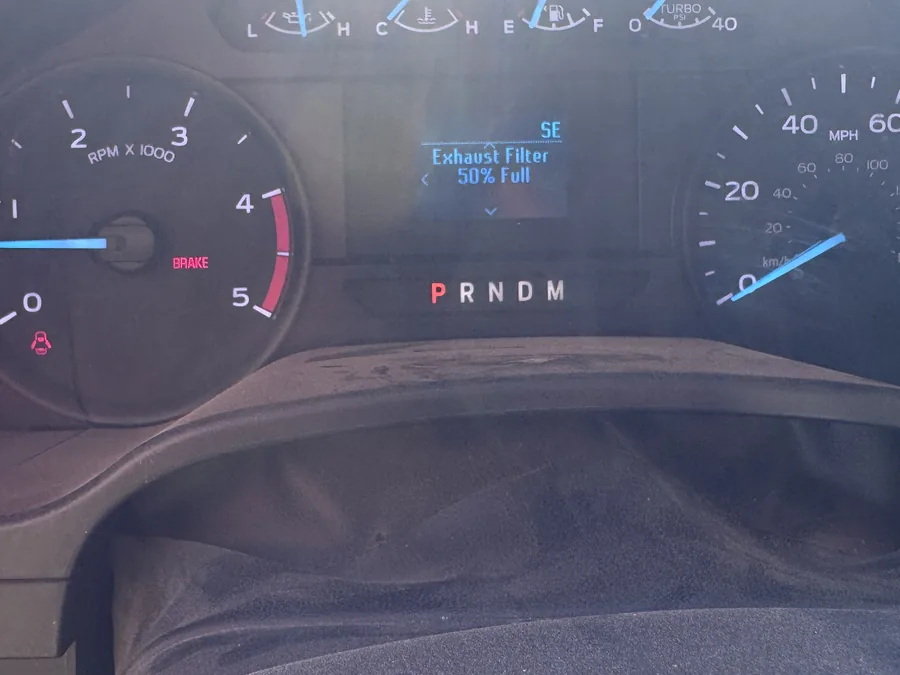 Truck dash before a BAC 101 clean: Exhaust Filter 50% full